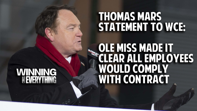 Read more about the article Thomas Mars: Ole Miss made it clear all employees would comply with contract