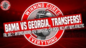 Read more about the article 1/7 Alabama vs Georgia picks, Brown vs Bucs, NYT buys the Athletic, transfers! (Zach Evans, Calzada, Bazelak, etc), Baker Mayfield